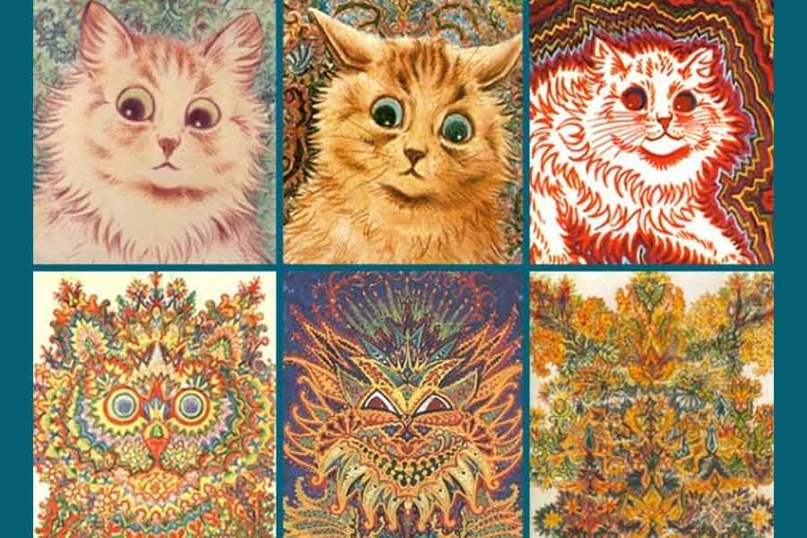 Louis Wain collage of cats.