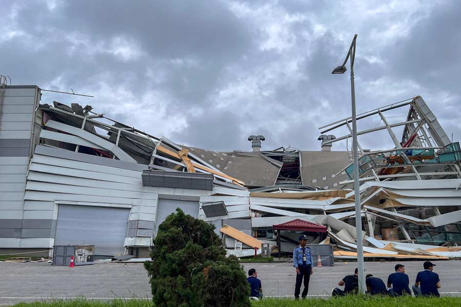 A general view of a factory belonging to LG Electronics collapsed following the impact of Typhoon Yagi, in Trang Due Industrial Zone, Hai Phong city, Vietnam, September 9, 2024 