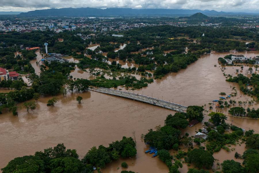 A drone view shows a flooded area, following the impact of Typhoon Yagi, in the northern province of Chiang Rai, Thailand, September 12, 2024.