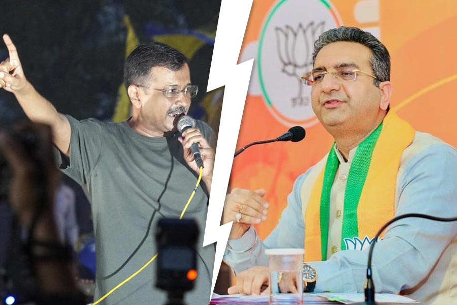 Arvind Kejriwal (left), Gaurav Bhatia (right)