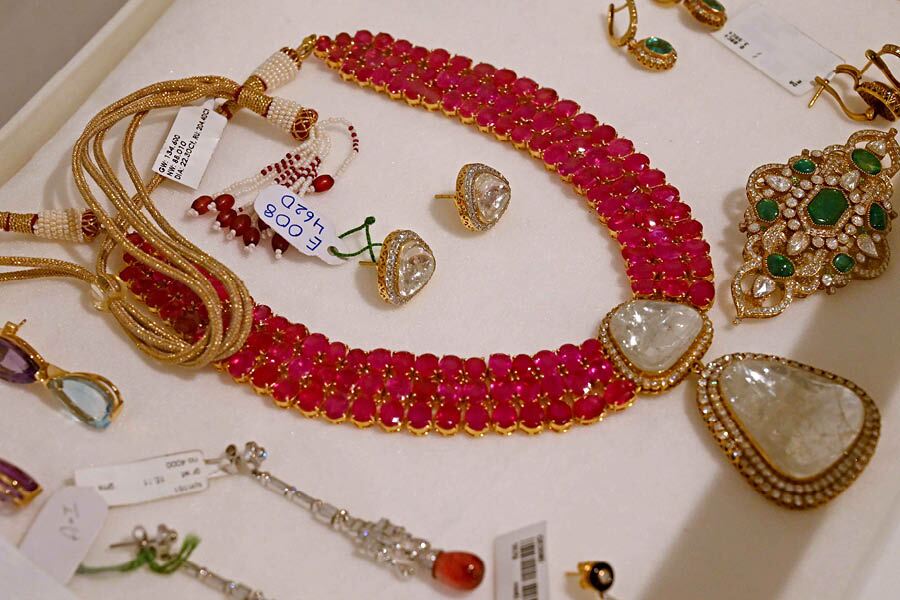 A ruby necklace by Mireya Jewels with a statement stone in the centre