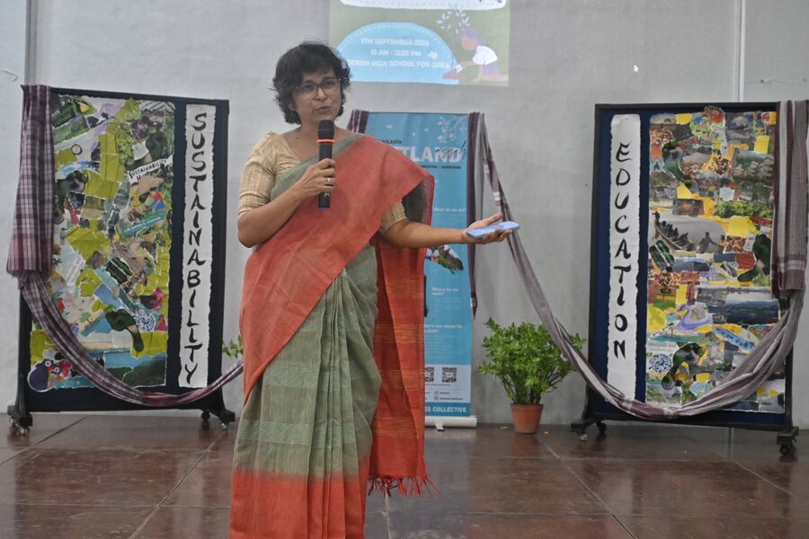 Nobina Gupta has been leading Disappearing Dialogues and working closely with schools in East Kolkata Wetlands (EKW) for the past six years, driving up awareness about the ecological haven of the city. ‘We want all the students here to become leaders in their own right and make a difference in their homes and neighbourhoods,’ she said  