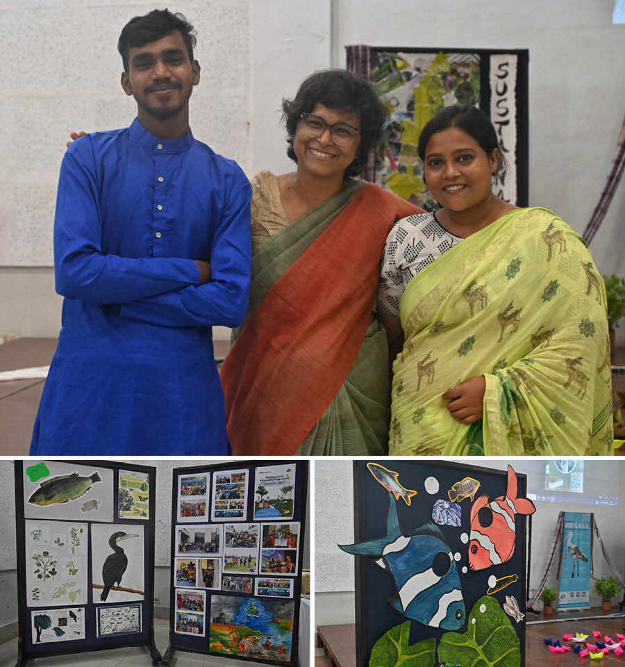 Students like Sujan Sardar and Nayna Naskar, who studied in schools within the EKW created artworks to adorn the auditorium while educating people about the ecology present in the wetlands 
