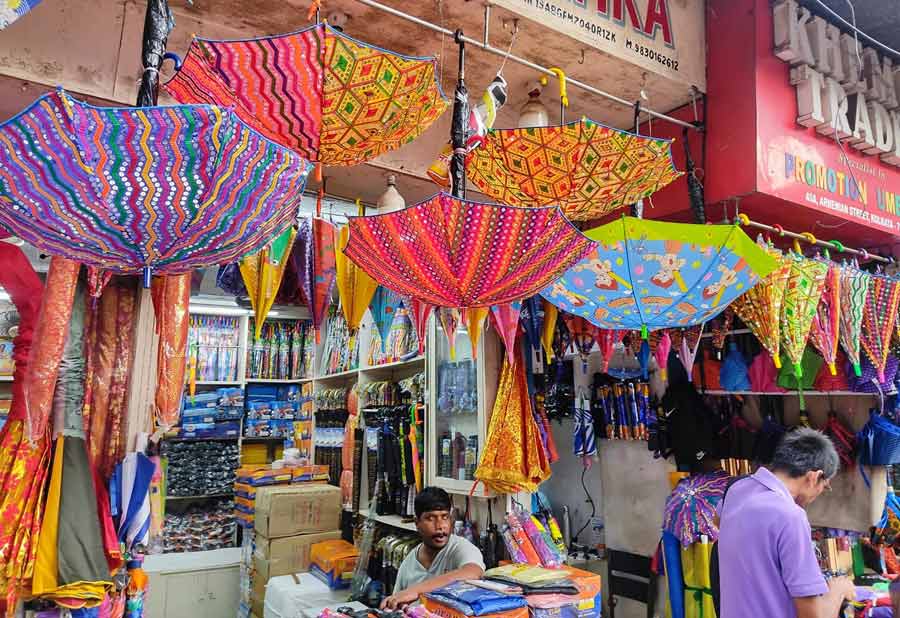 The umbrella market at Brabourne Road in Burrabazar 