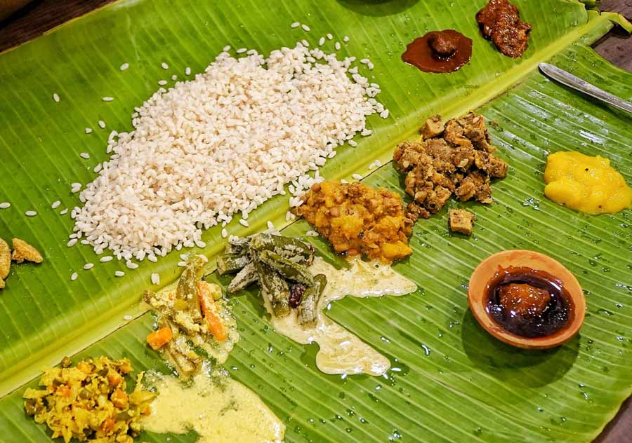 South Indian restaurants in the city also celebrated Onam serving grand ‘sadya’ for their customers. In picture, Hotel Swagath’s Onam ‘sadya’ spread served on a banana leaf as per traditions 