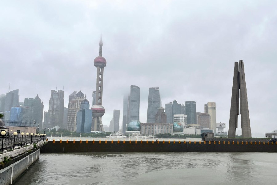 A view from the Bund shows rising river levels after Typhoon Bebinca made landfall in Shanghai, China September 16, 2024.