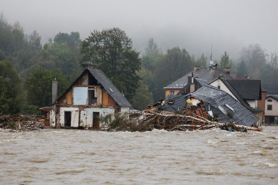 A view of damaged houses, in the aftermath of flooding following heavy rainfalls, in Jesenik, Czech Republic, September 16, 2024.