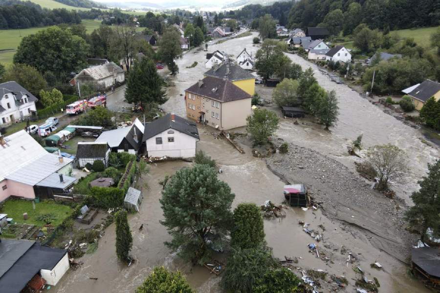 A view of flooded houses in Jesenik, Czech Republic.
