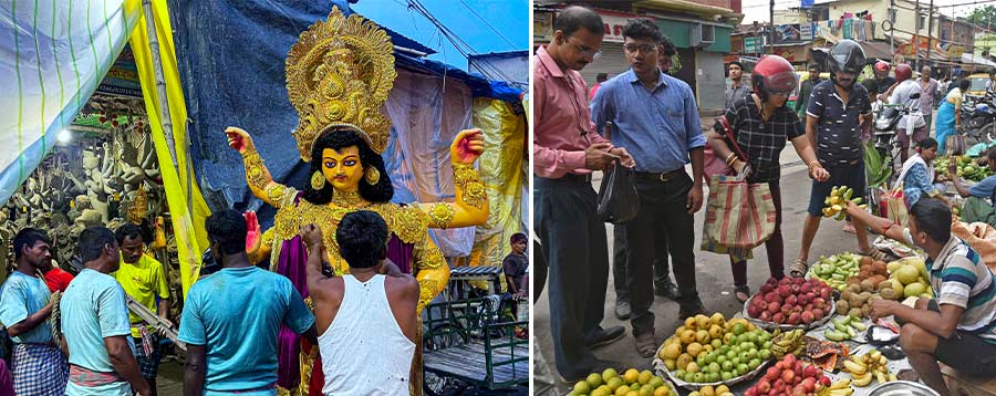 Frenetic activities surrounding Vishwakarma Puja, from sale of fruits to transportation of idols, were witnessed in the last minute on Monday. This year, September 17 marks the puja of the Hindu god of creation, architecture, and craftsmanship