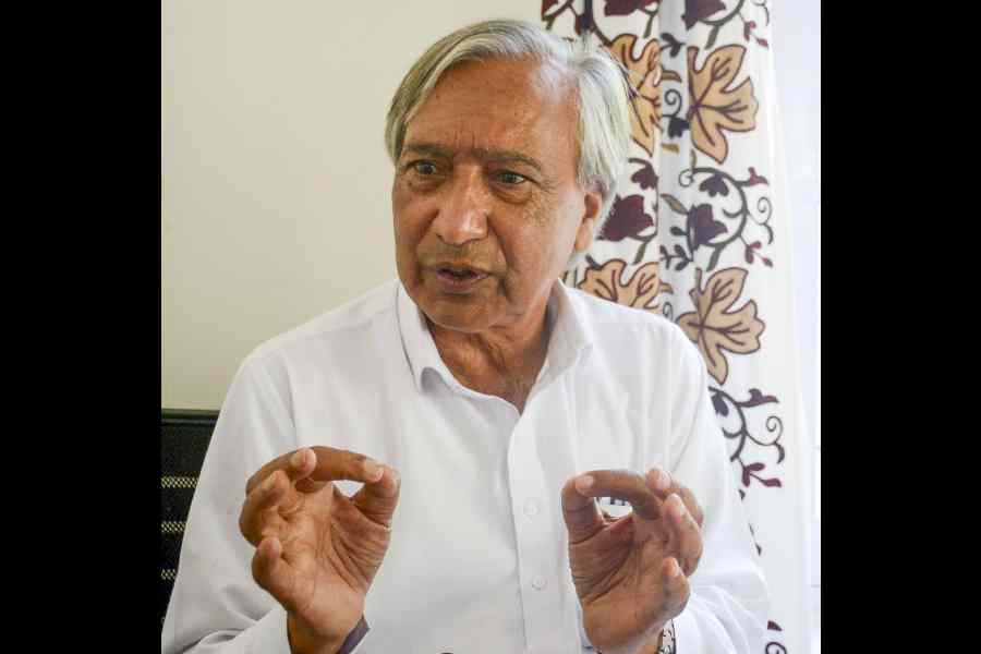 CPI( M) candidate for Kulgam Assembly constituency Muhammad Yousuf Tarigami during his door-to-door election campaign, in Kulgam district of south Kashmir, Monday, Sept. 16, 2024.
