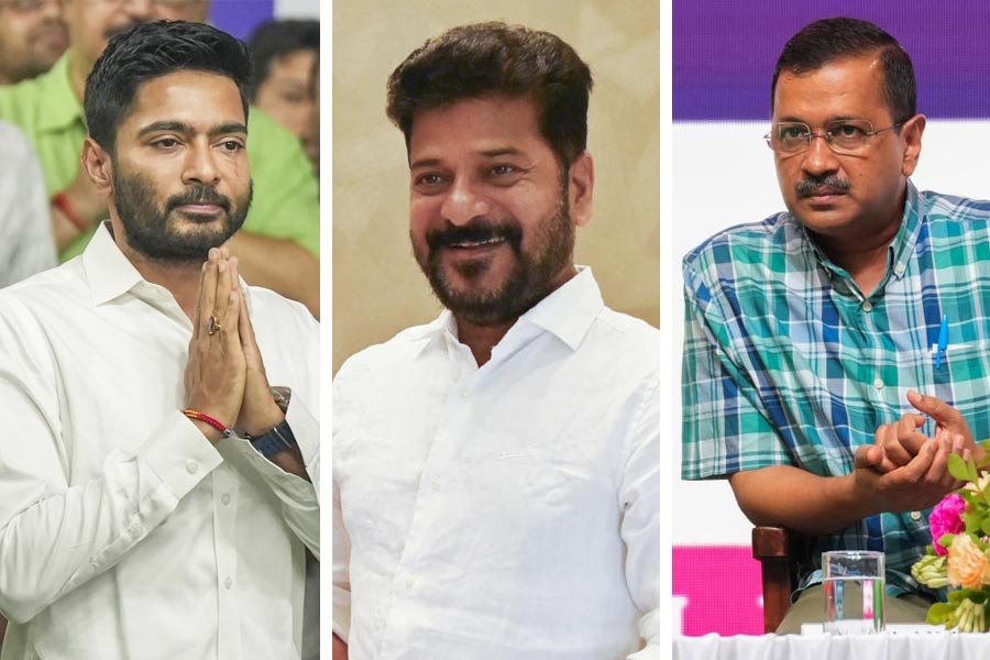 Abhishek Banerjee(left), Revanth Reddy(center), Arvind Kejriwal(right)