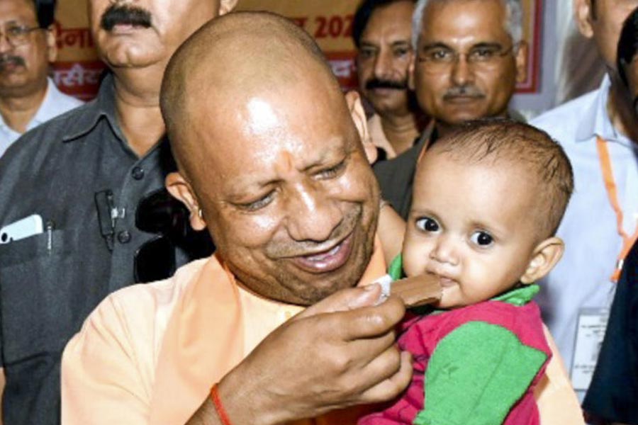 Uttar Pradesh Chief Minister Yogi Adityanath during an interaction with families affected by human-wildlife conflict, in Bahraich, Sunday, Sept. 15, 2024