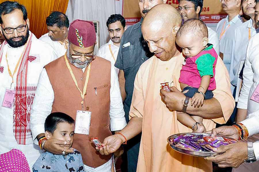 Yogi Adityanath meets families affected by human-wildlife conflict, in Bahraich, Sunday, Sept. 15, 2024