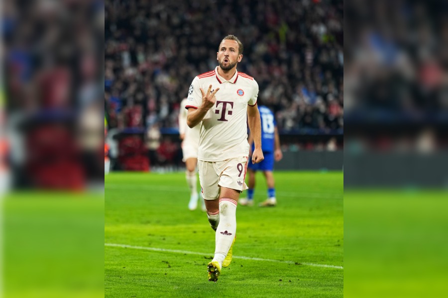 Harry Kane celebrates after scoring his hat-trick against Dinamo Zagreb.
