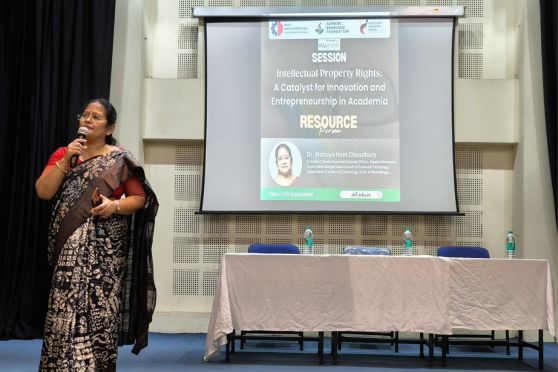 The session titled ‘Intellectual Property Rights: A Catalyst for Innovation and Entrepreneurship in Academia’ was led by Dr Mahuya Hom Choudhury, Senior Scientist and Nodal Officer of the Patent Information Centre at the West Bengal State Council of Science & Technology.