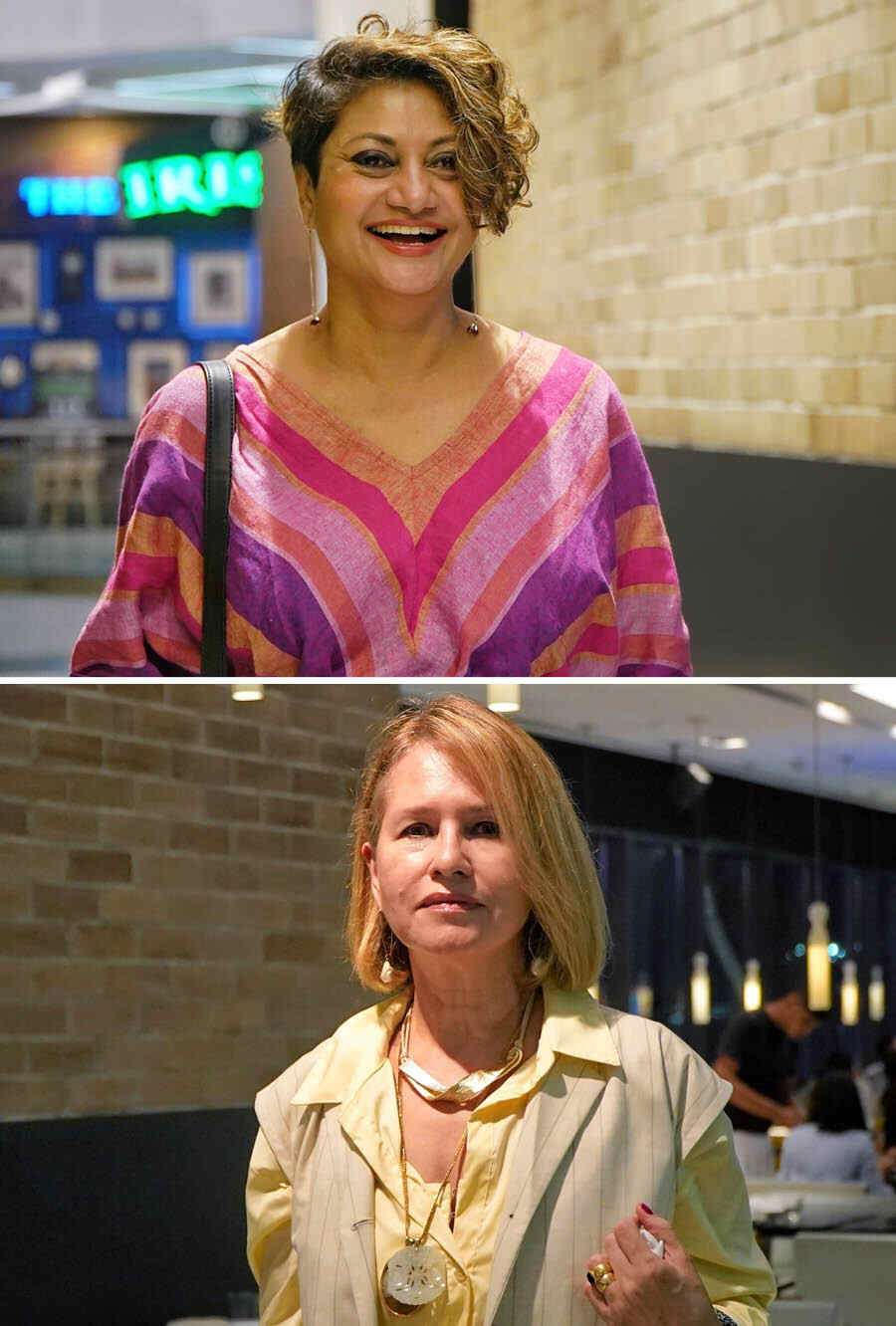 Shubha ‘Pinky’ Kenworthy and (below) Priscilla Corner of June Tomkyns Salon pose for the MK camera 