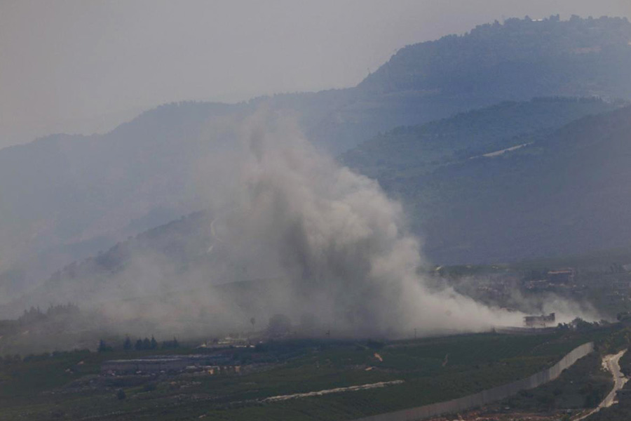 Smoke rises from an Israeli airstrike on Kfar Kila, a Lebanese border village with Israel in south Lebanon, as it seen from Marjayoun town in south Lebanon, on Aug. 26, 2024.