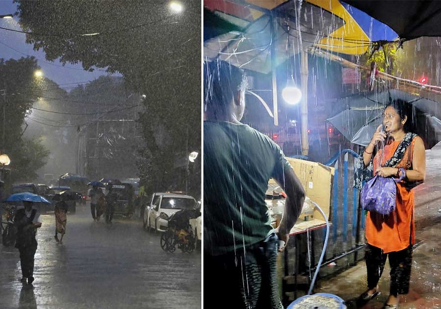 Intermittent showers continued to play havoc in lives of Kolkatans for the second straight evening on Wednesday, barely days before Mahalaya. Probably, the best thing to do was to sip cupful of steaming tea from roadside kiosks as seen above in the picture from Tollygunge 