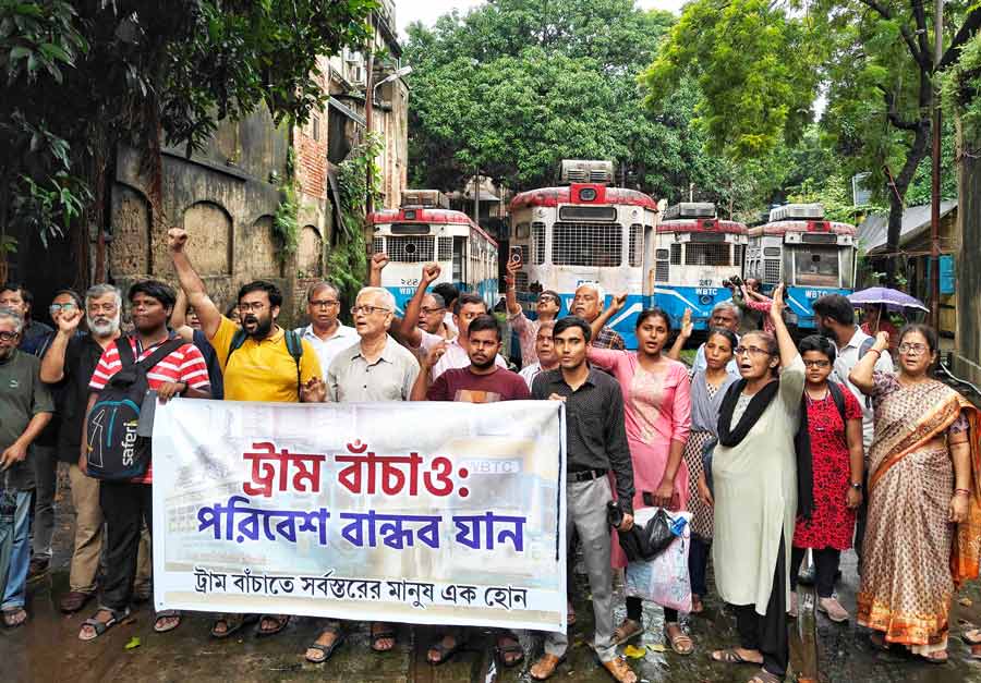 Citizens gathered at Shyambazar tram depot on Thursday, urging people to come together to conserve trams. The discontinuation of the heritage transport system was announced this month  