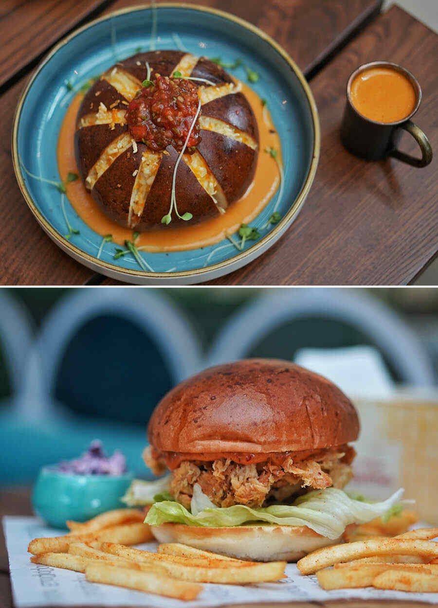 If you like Korean delights and cheesy garlic bread, the (top) Korean pull-apart Garlic Cheese Buns are recommended. Stuffed with four types of cheese which ooze out when you pull the garlicky bun apart, it comes with salsa and cheese topping. The (bottom) Hot Fried Chicken Burger was probably the best thing served up, with the soft buns that perfectly complemented the crispy fried chicken pattie — crunchy the outside tender chicken on the inside. Topped with piri piri seasoning, the burger had everything one would expect the perfect bite of chicken burger to have, and it comes with a side of fries