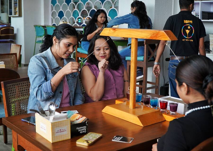 Along with the food and drinks, Hoppipola is also great for a game night with friends or family. From a foosball table to stacks of Cards Against Humanity and Jenga, Hoppipola has several games for you to play including drinking games like this one  which requires you to take a shot if the other person gets the ring on the hook. Sounds fun!