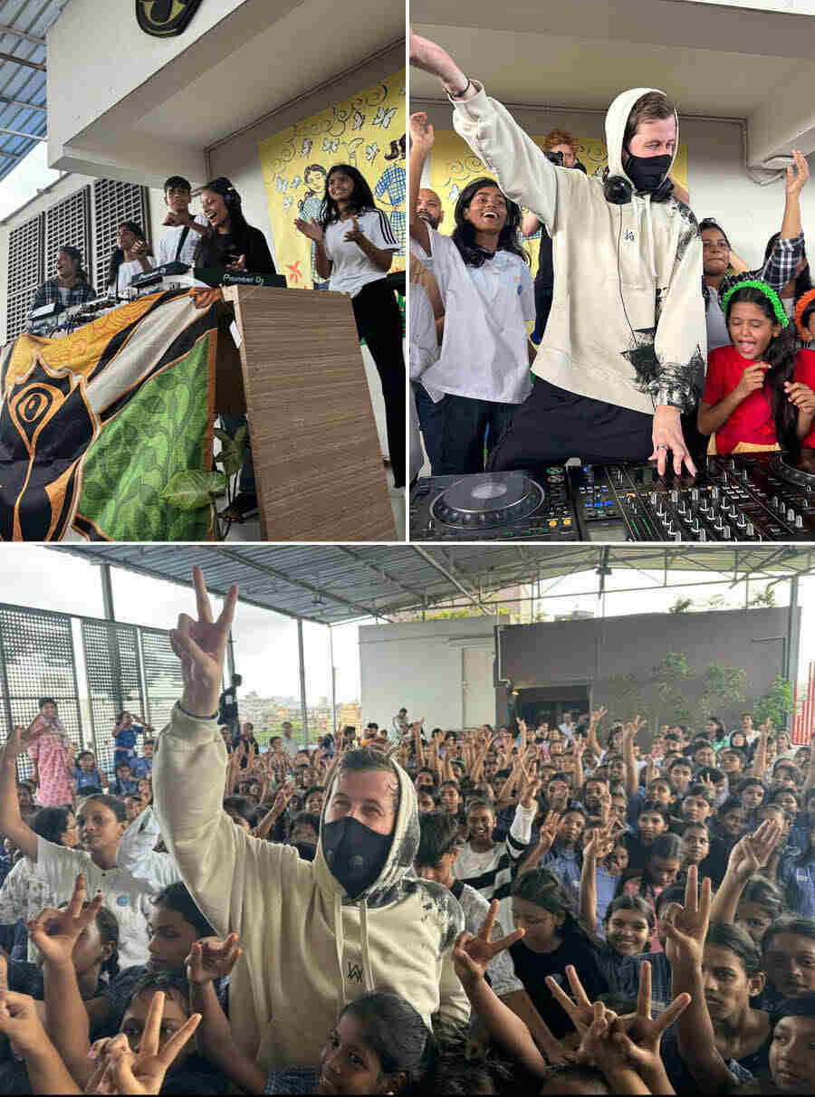 Later, students from the school showcased their DJ sets, and Alan joined them, before performing his own set. Some 350 people were present at the school, including the kids