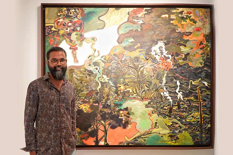 T. Venkanna took six months to craft this piece titled ‘Sea of Desire’. “This painting shows the endless nature of desire, and how, if you let it consume you, it will never be fulfilled,” said the Hyderabad-based artist