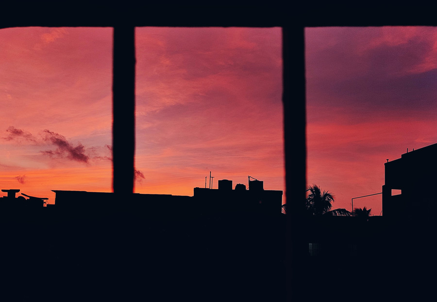 Hues of magenta lit up the dawn sky around 5.30am on Sunday 