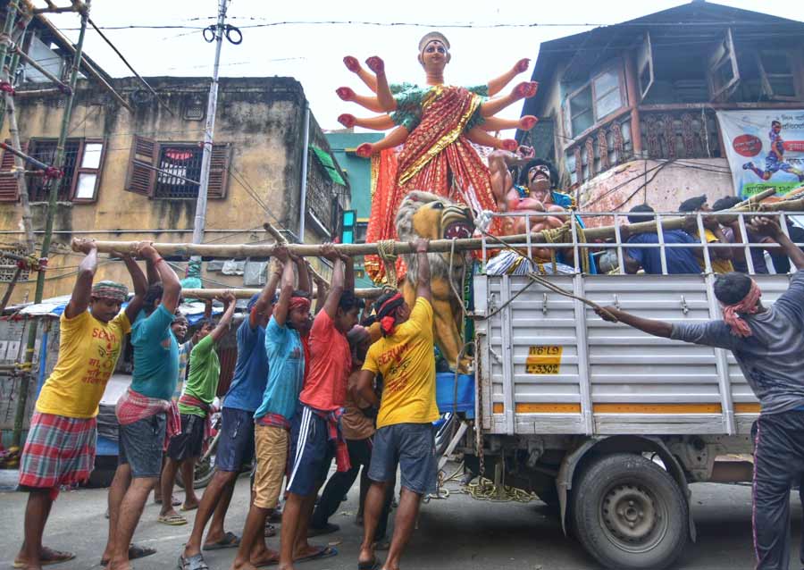 Idols from Kumartuli have started heading for pandals across the city with just 11 days to go before Durga Puja begins   