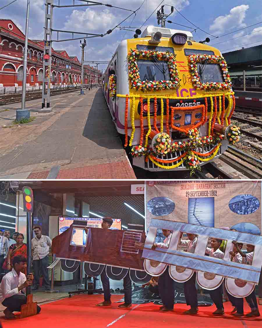 Sealdah to Ranaghat train services completed 162 years. To commemorate the occasion, celebrations were held at Sealdah station on Sunday. School students put up various performances while the EMU (Electric Multiple Unit) train making its journey from Sealdah to Ranaghat was decorated