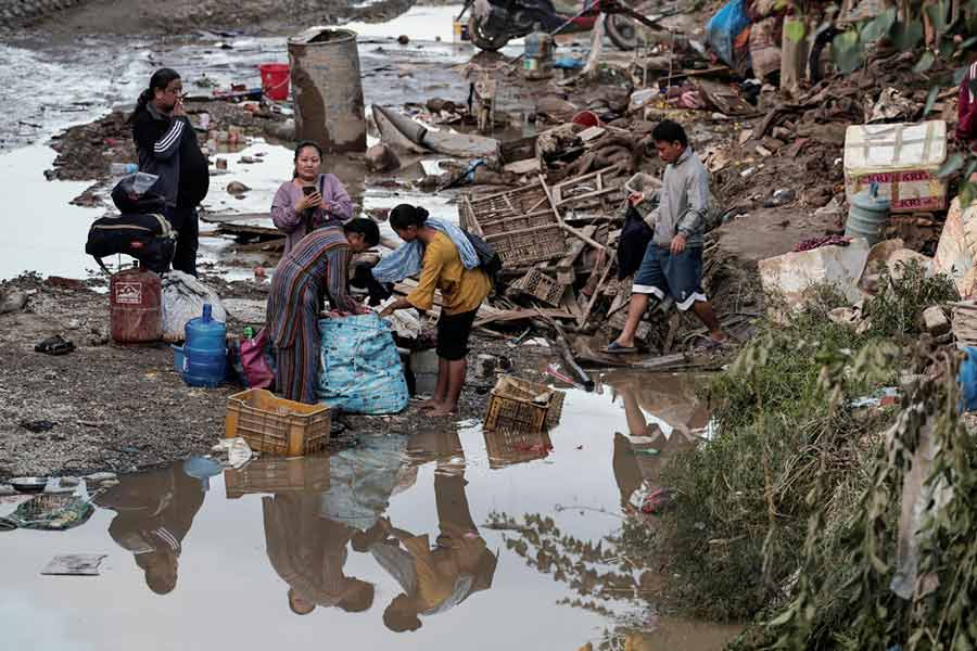 Aftermath of flood along the banks of the Bagmati River following heavy rains in Kathmandu.