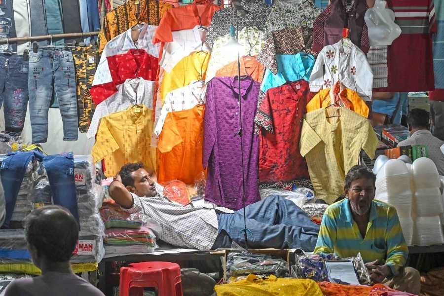 The garments sold here aren’t branded, but locally stitched