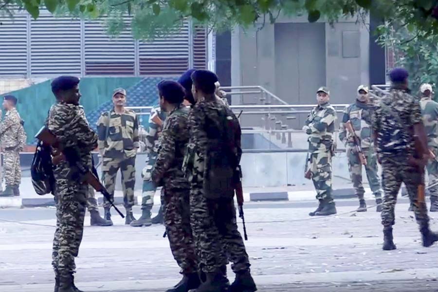 Tight security arrangements near NIA headquarters, in New Delhi, Friday, Apr. 11, 2025. 
