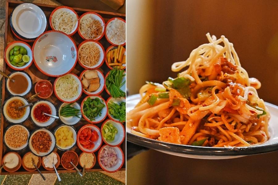 Adding to the festivity and inspired by the street food traditions of Burma, there is an in-house hawker, who tosses up a customised hawker’s noodle salad from a wide variety of fresh ingredients