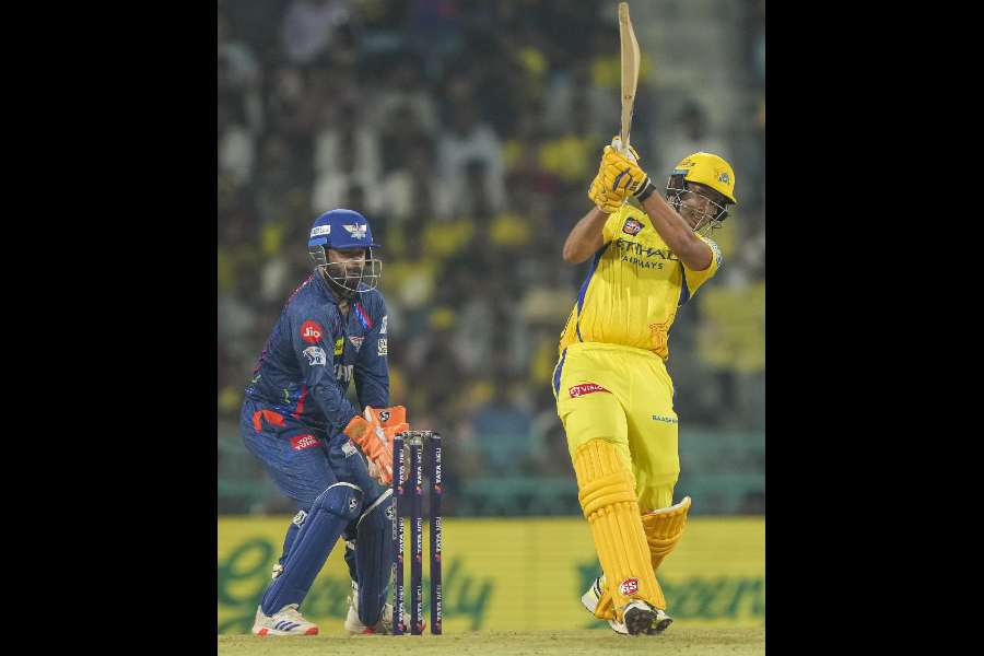 Chennai Super Kings' Shivam Dube plays a shot during an Indian Premier League (IPL) 2025 T20 cricket match between Lucknow Super Giants and Chennai Super Kings, at Bharat Ratna Shri Atal Bihari Vajpayee Ekana Cricket Stadium, in Lucknow, Monday, April 14, 2025.
