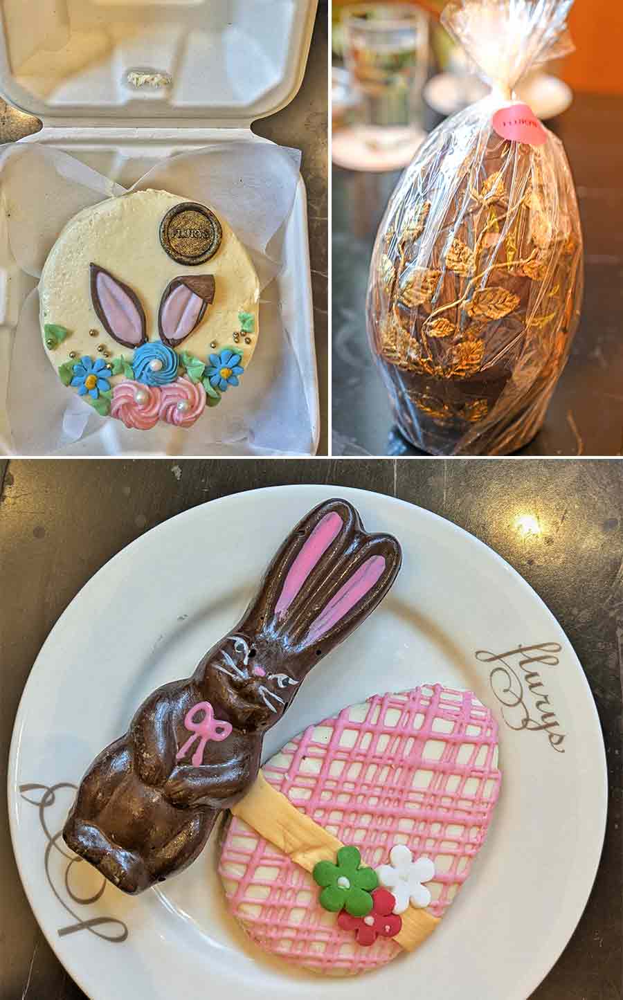 Get your hands on bunny-themed cakes, animal figurine chocolates and big Easter Eggs hiding surprises. There are sugar cookies too!