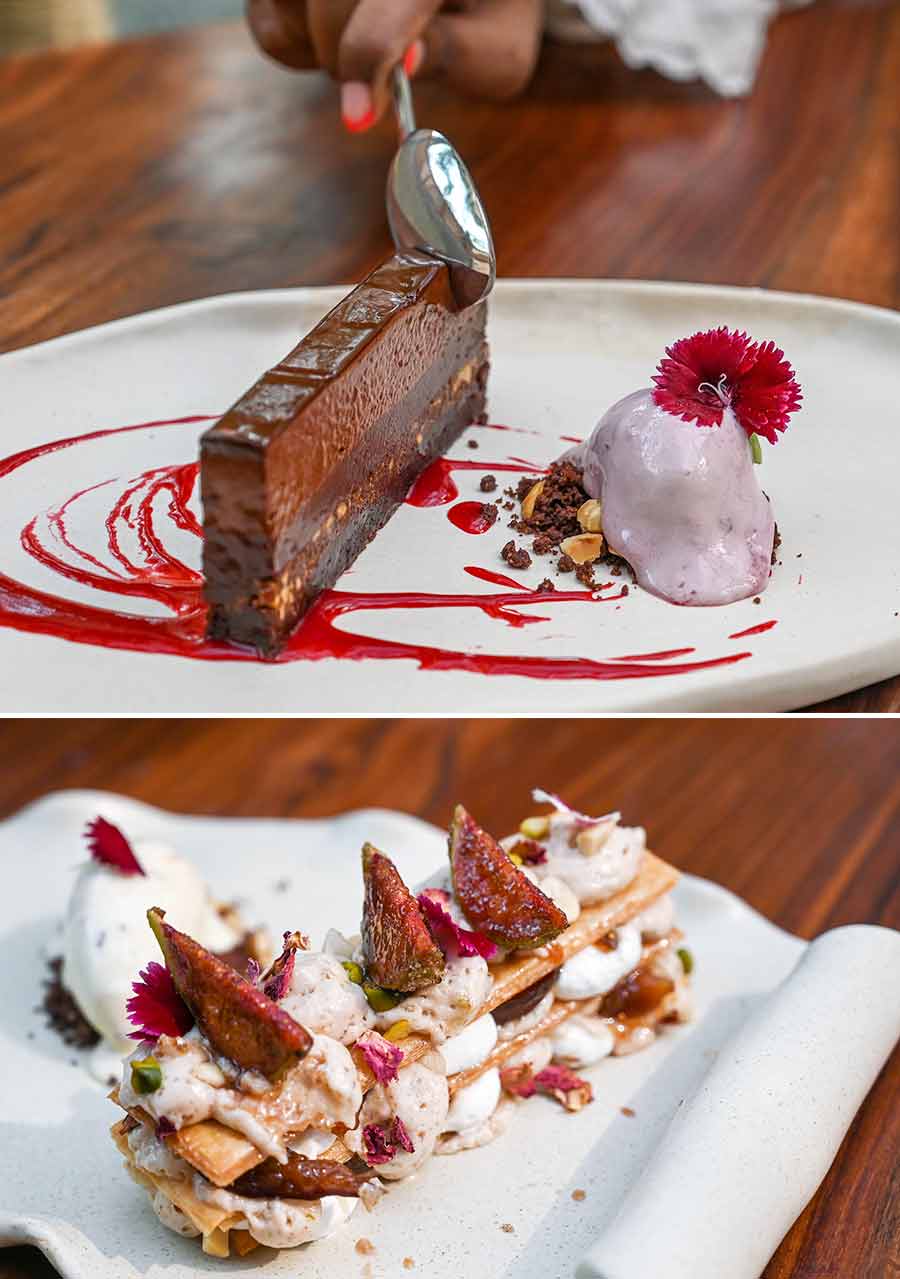 The dessert options also included a decadent Chocolate Torte that had layers of chocolate served with raspberry coulis, hazelnuts and sour cherry ice-cream. There was also a Fig Mille Feuille — a modern take on the classic French pastry, layers of baked filo dough alternating with fig crème diplomat. It was topped with house-made fig preserve, and bruleed figs and served with rum and raisin ice-cream