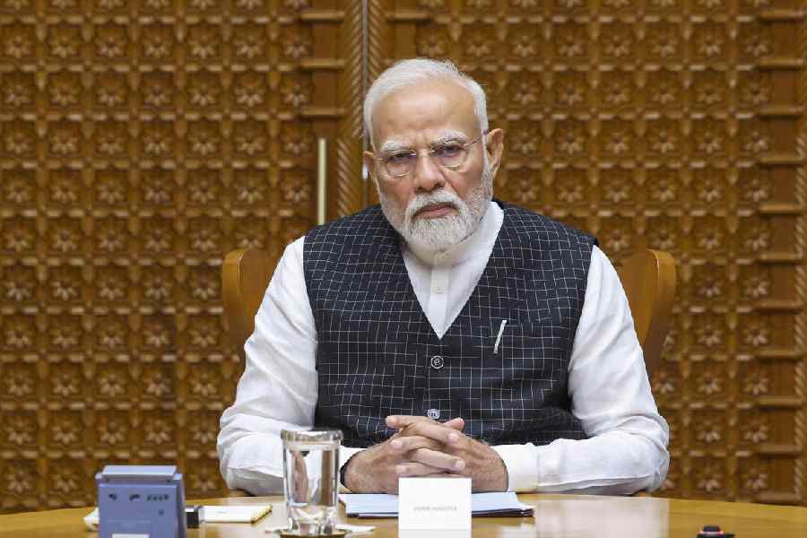 Prime Minister Narendra Modi chairs a meeting of the Cabinet Committee on Security on Wednesday. (PMO via PTI)