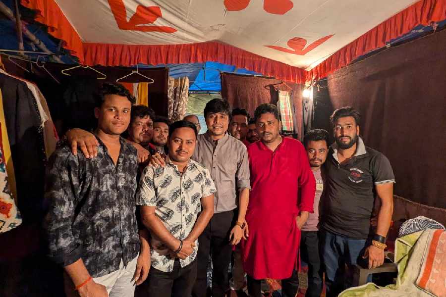 Anik Banerjee (fourth from right) with his following.