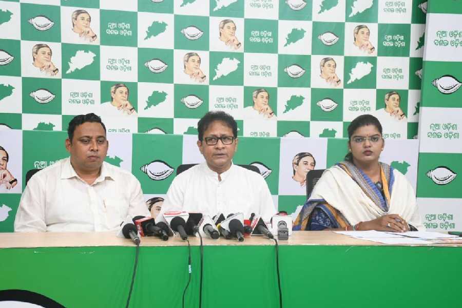 BJD MLA Goutam Buddha Das at the news conference on Monday