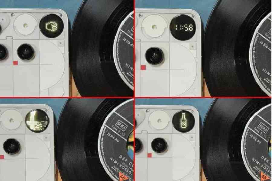 The Glyph Matrix is a new addition to the phone. It can allow to do a few things, like (clockwise from top left) play rock-paper-scissors, look at the clock, play spin the bottle, and it becomes a viewfinder while using the back camera for selfies