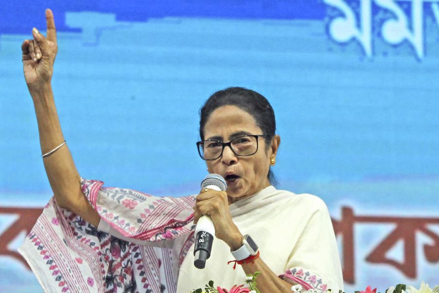 West Bengal Chief Minister and TMC chief Mamata Banerjee with party MP Abhishek Banerjee during the party's Martyrs’ Day rally, in Kolkata, Monday, July 21, 2025.
