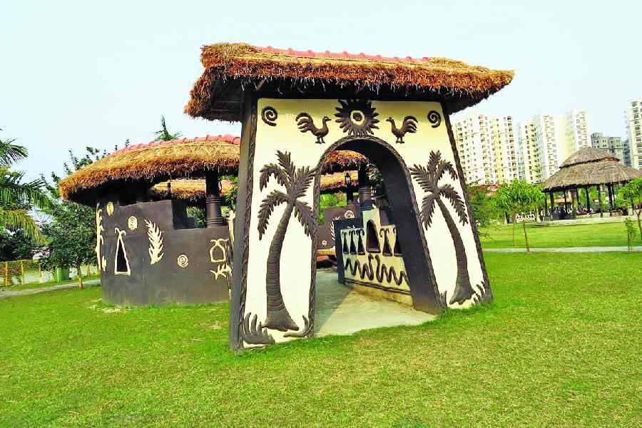 A structure at Eco Urban Village, modelled on Kalobari in Santiniketan