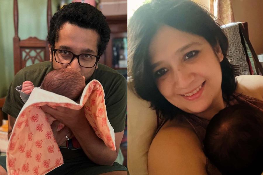 Parambrata Chattopadhyay and Piya Chakraborty with their son