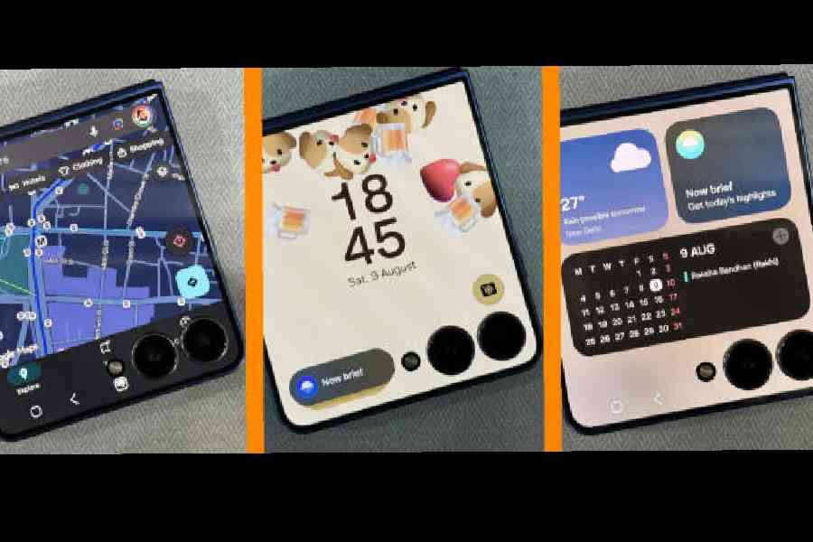 Cover screen options (left to right): Google Maps, customisable emoji and a wide range of widgets. Picture: Mathures Paul