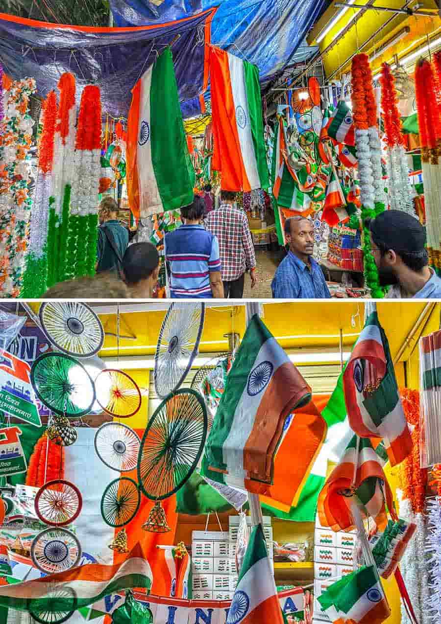 Looking for flags and other decorative items? This market has got you covered. Get streamers, wall-hangings and the Tricolour in all sizes at prices ranging from Rs 50 to 200
