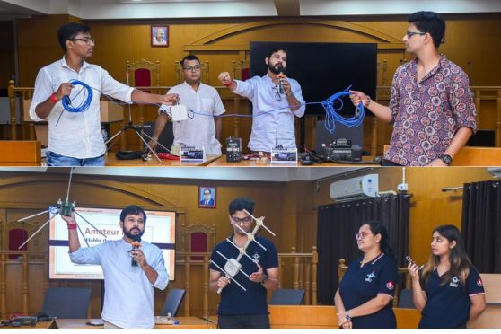 Students were captivated by the demonstration of SSTV (Slow Scan Television), a lesser-known Amateur Radio capability. With OSCAR INDIA’s guidance, they learned how images can be transmitted entirely through radio waves without internet dependency. This session especially inspired Journalism and Mass Communication students, showing how anyone can communicate with the ISS using just a radio set and antenna.