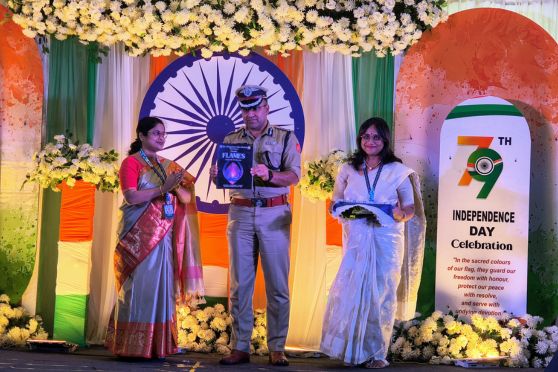At St Augustine’s Day School, Barrackpore, the 79th Independence Day was marked with reverence and respect. The day commenced with flag hoisting by the Principal and a charming Bunny Salute by the Pre-Primary students. Chief Guest Shri Murli Dhar (IPS), Commissioner of Police, Barrackpore, addressed the gathering, urging students to uphold the values of freedom and responsibility. A highlight of the day was the release of the annual magazine Flames and the felicitation of police officials across zones and departments, acknowledging their selfless service to the nation.