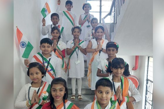 The primary section mirrored the same enthusiasm with their colourful tricolour outfits and heartfelt performances. From speeches on “What Can I Do for My Country?” to soulful songs and dances, the little patriots left the audience teary-eyed with pride. Standout moments included Class 3 students Aditri Chakraborty’s stirring Vande Mataram, Niharika Kansha Banik’s graceful Desh Mera Rangeela, and Ishan Ray’s guitar performance. The programme concluded with inspiring freedom stories by teachers and sweet distribution, leaving every Judean with renewed commitment to the nation.