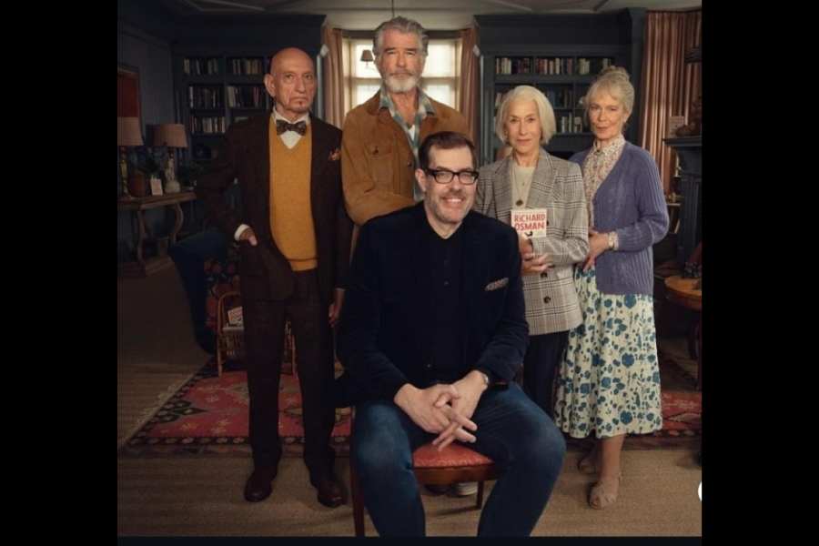 The veteran actors of The Thursday Murder Club with Richard Osman (seated), the bestselling author of The Thursday Murder Club